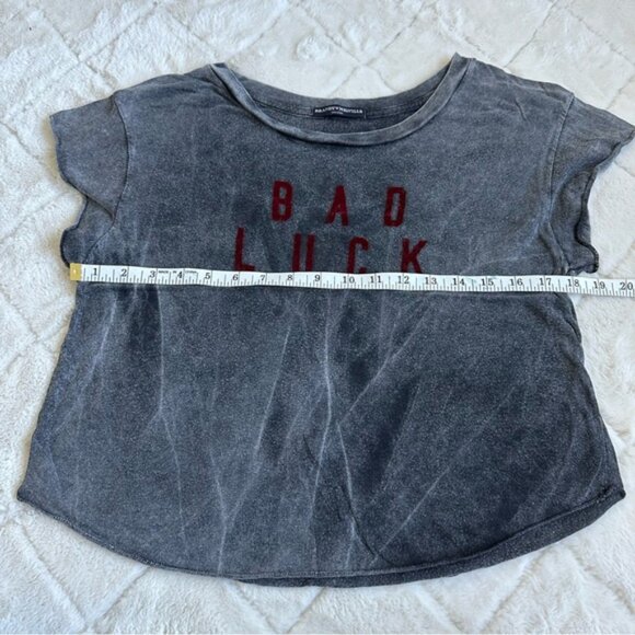 Brandy Melville | Gray and Red Velvet Acid Wash "Bad luck" Crop Top | One Size - Picture 6 of 8